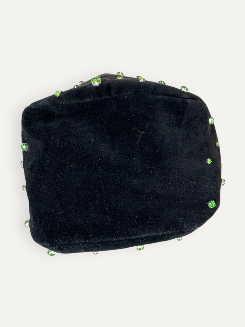 Poke Rhinestone Black Velvet Pouch Handbag