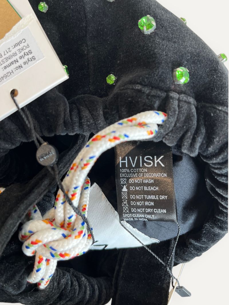 Poke Rhinestone Black Velvet Pouch Handbag