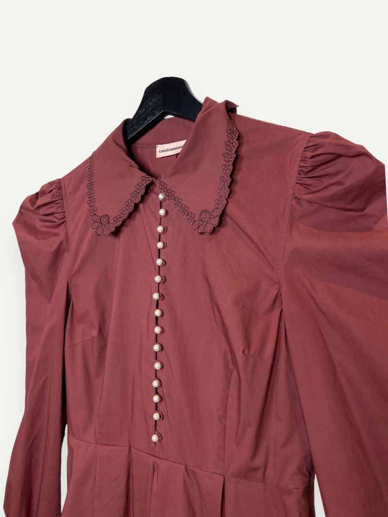 Maroon Cotton Knee Length Dress