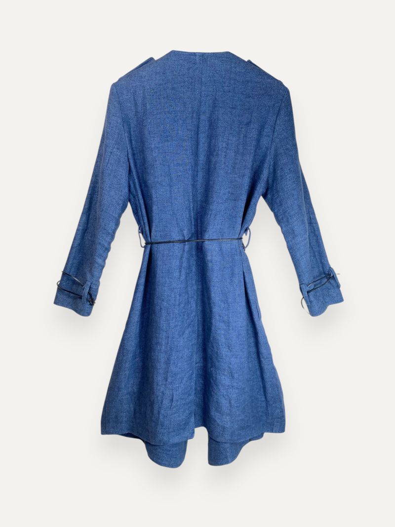 Blue Linen Trench Coat