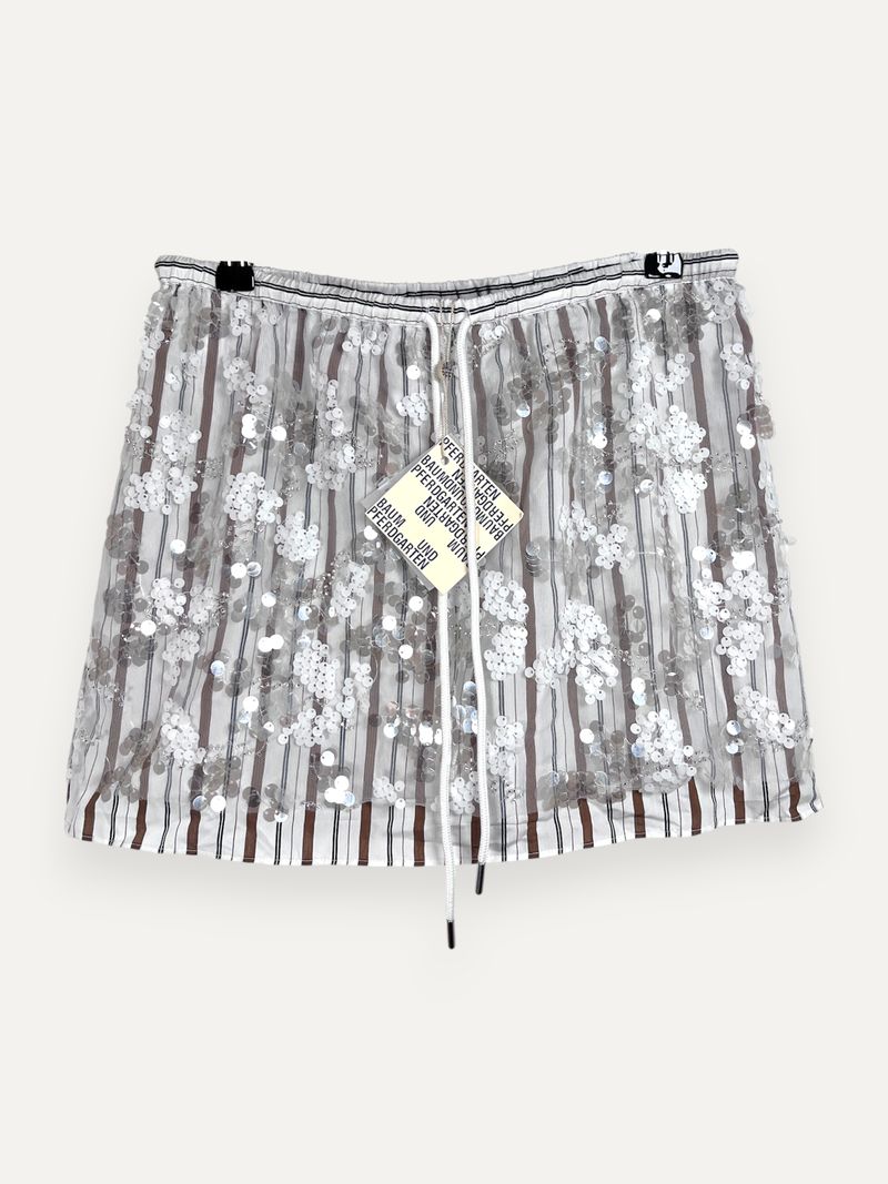 Sandra White Sequin Stripe Mini Skirt