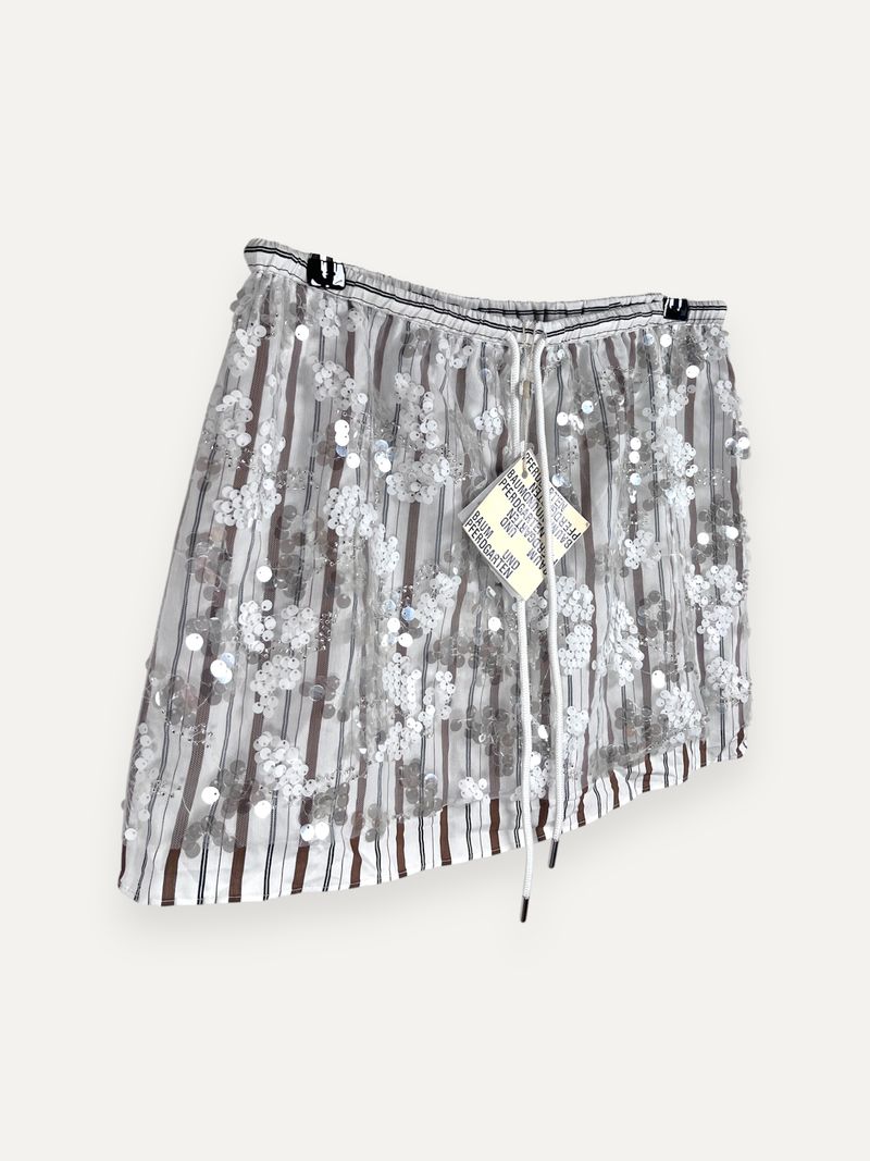 Sandra White Sequin Stripe Mini Skirt