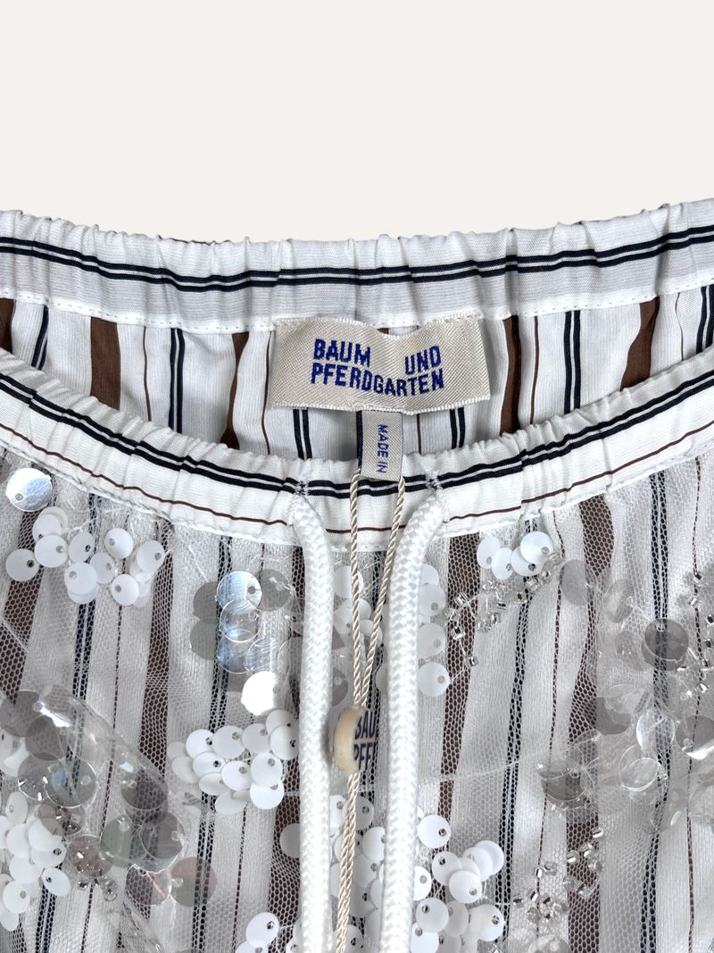 Sandra White Sequin Stripe Mini Skirt