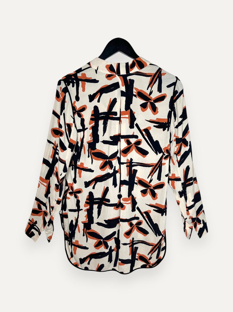Kantinese Patterned Orange Black Beige Long Sleeve Blouse
