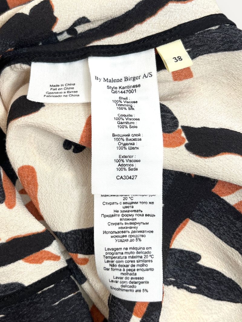 Kantinese Patterned Orange Black Beige Long Sleeve Blouse