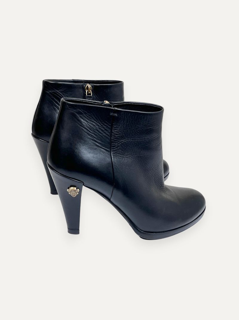 Black Leather Ankle Boots Logo Patch