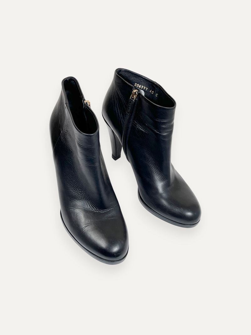 Black Leather Ankle Boots Logo Patch