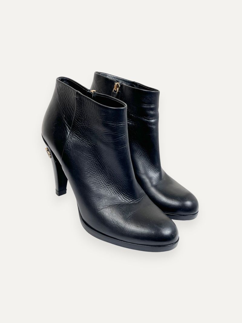 Black Leather Ankle Boots Logo Patch