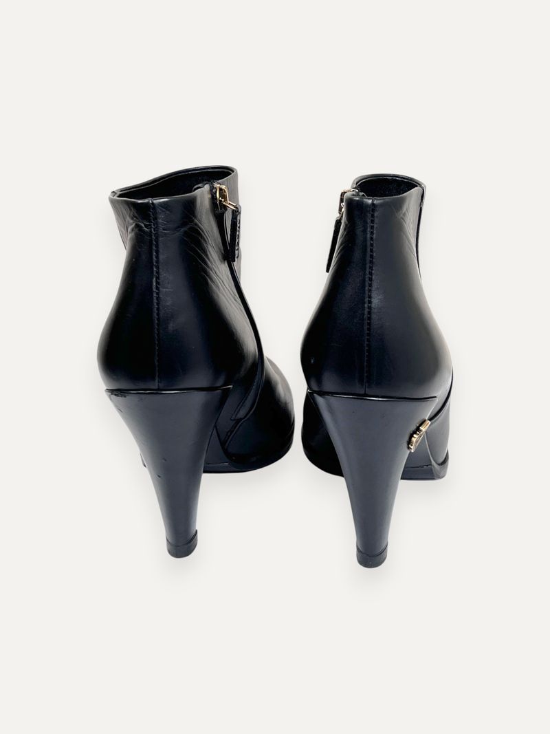 Black Leather Ankle Boots Logo Patch