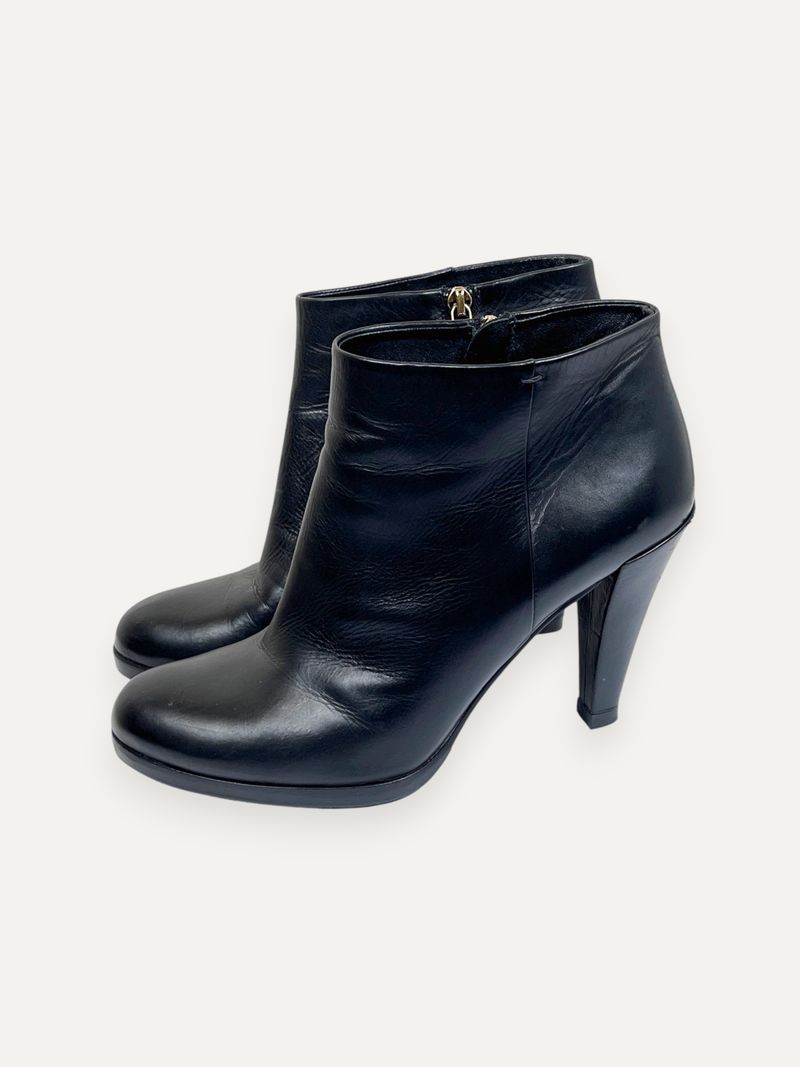 Black Leather Ankle Boots Logo Patch
