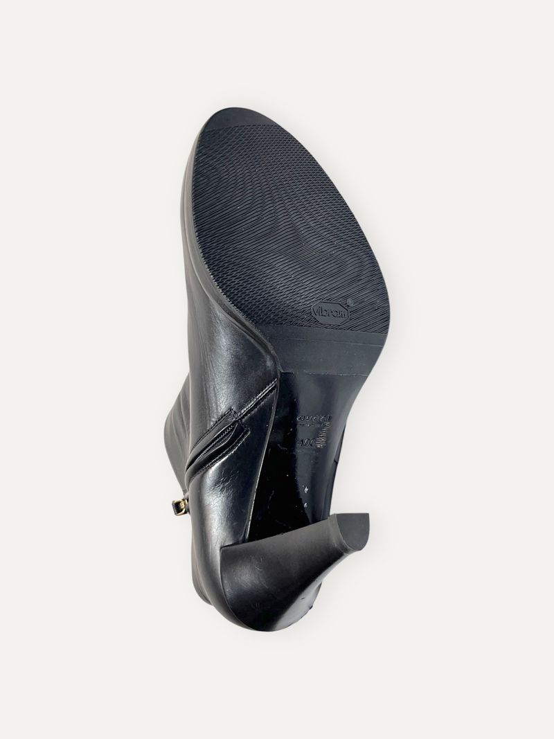 Black Leather Ankle Boots Logo Patch