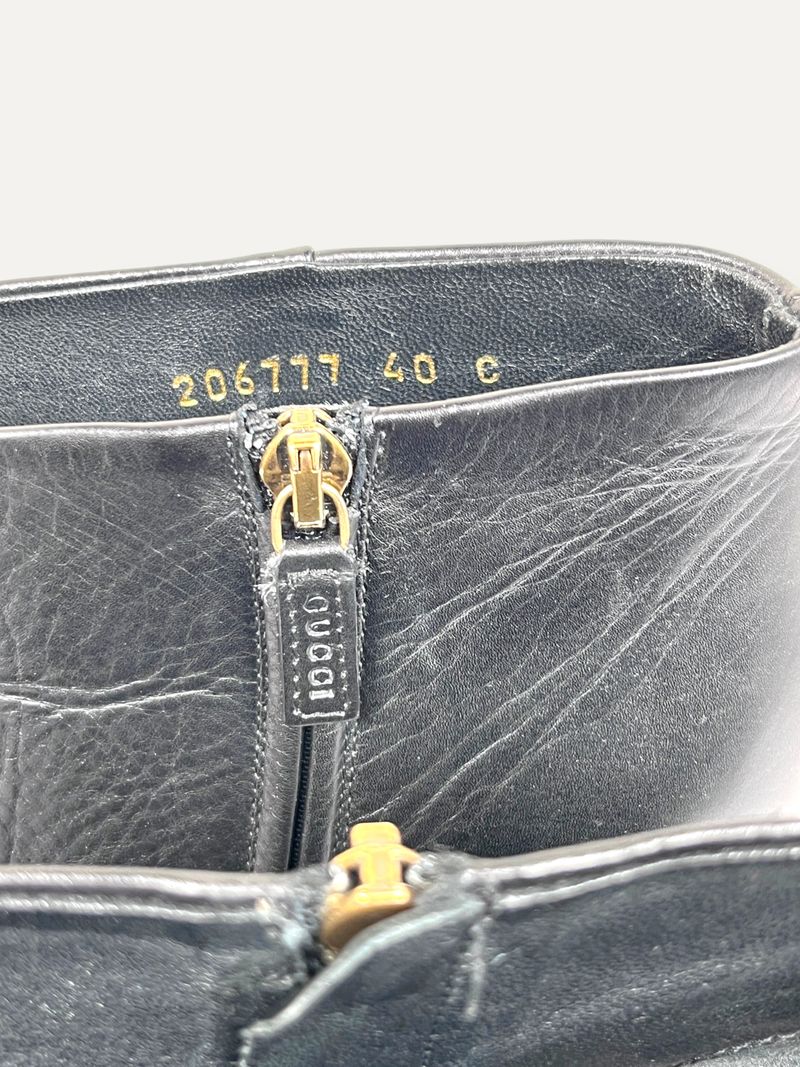 Black Leather Ankle Boots Logo Patch