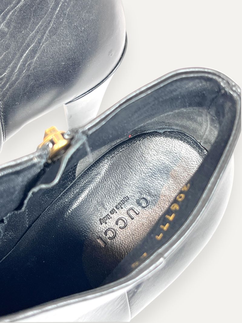 Black Leather Ankle Boots Logo Patch