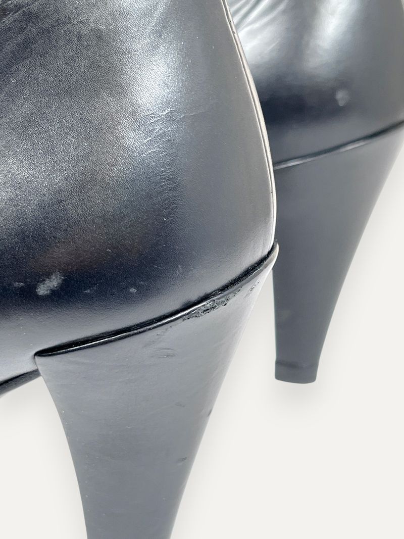 Black Leather Ankle Boots Logo Patch