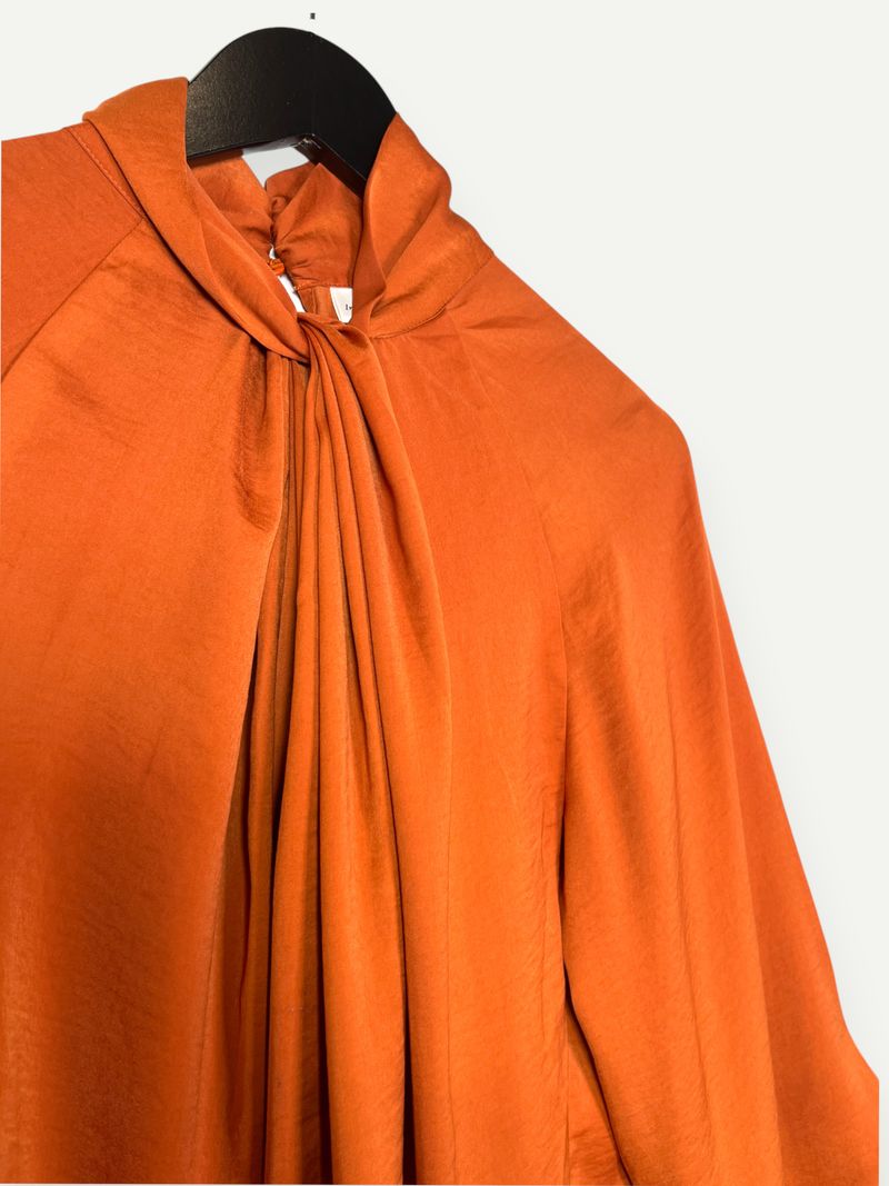 Orange Long Sleeve Bow Blouse