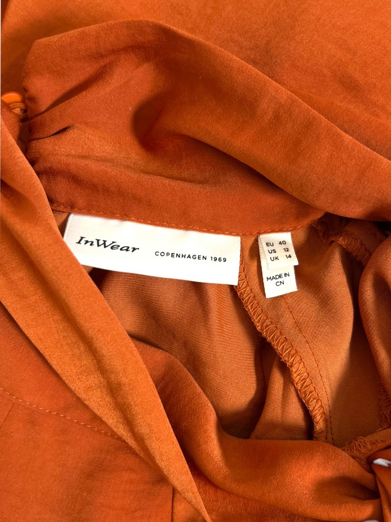 Orange Long Sleeve Bow Blouse