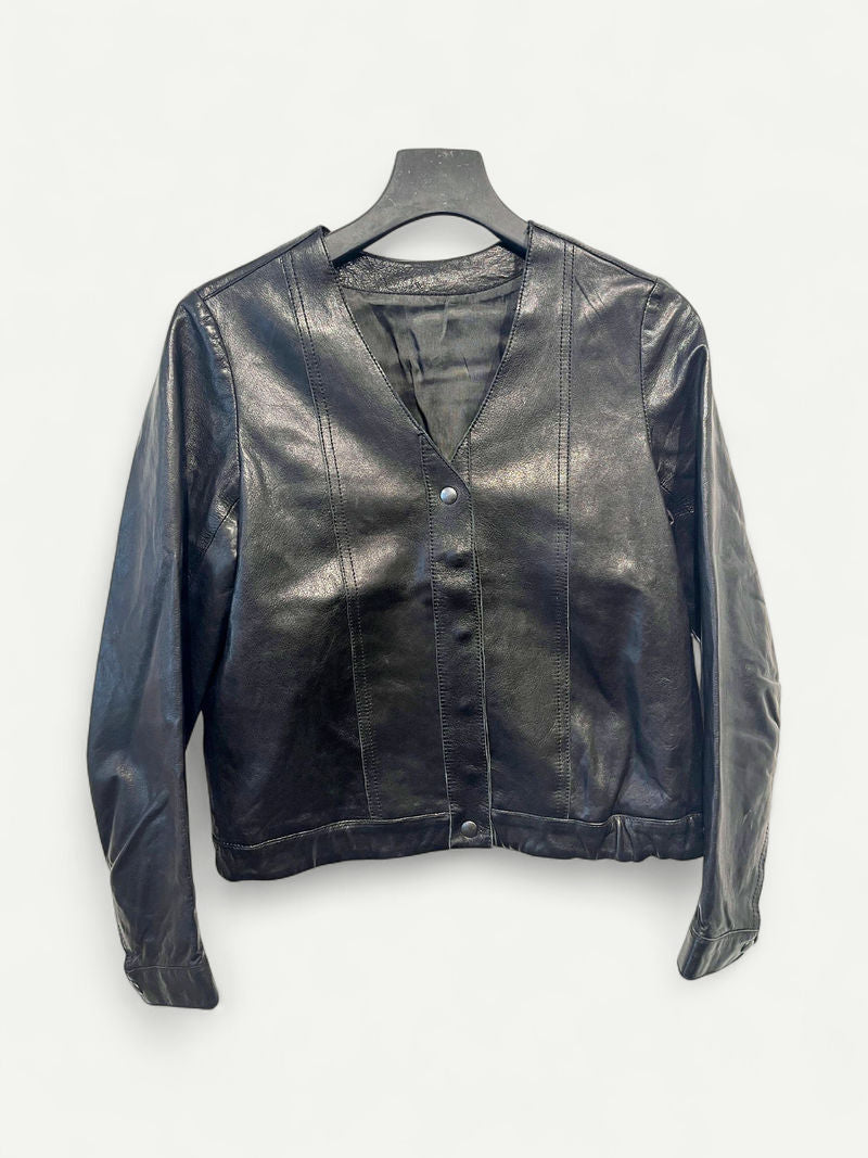 Collarless Leather Jacket