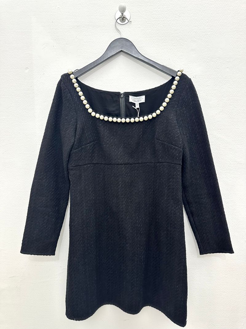 Black Knee Length Dress with Pearls