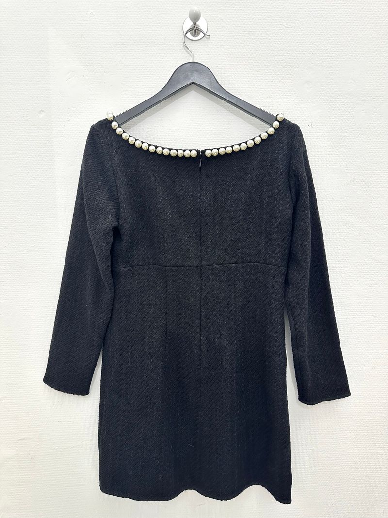 Black Knee Length Dress with Pearls
