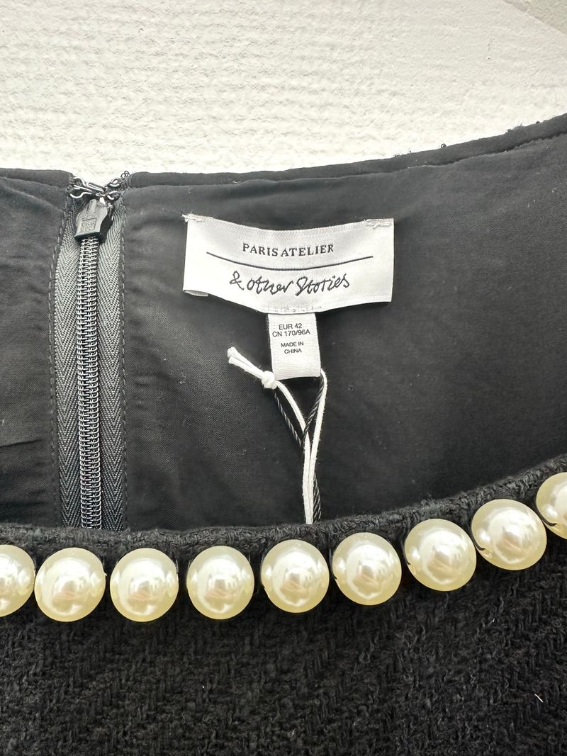 Black Knee Length Dress with Pearls