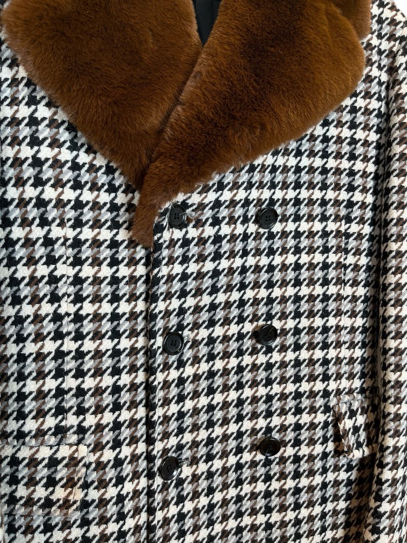 Checkered Coat With Fur Collar