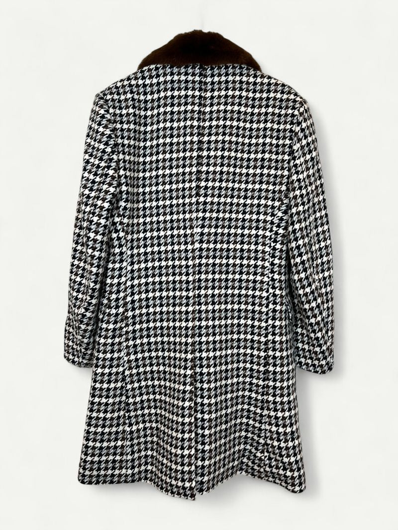 Checkered Coat With Fur Collar