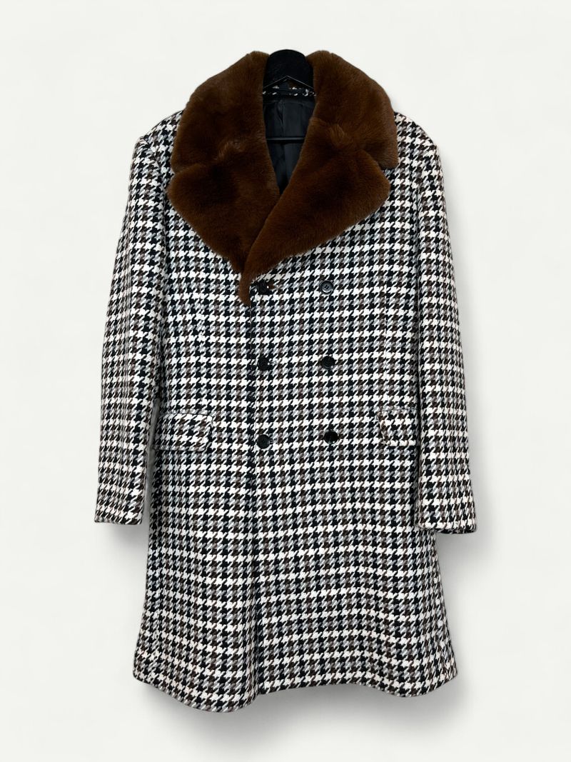 Checkered Coat With Fur Collar
