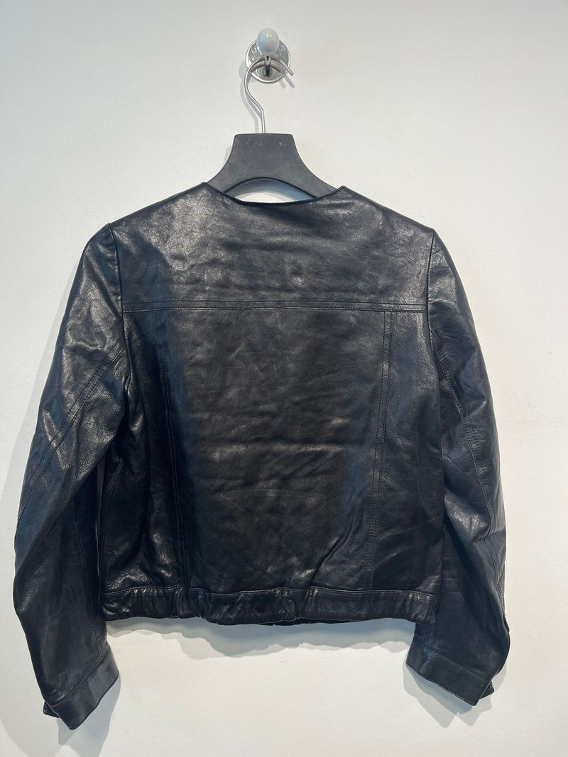 Collarless Leather Jacket