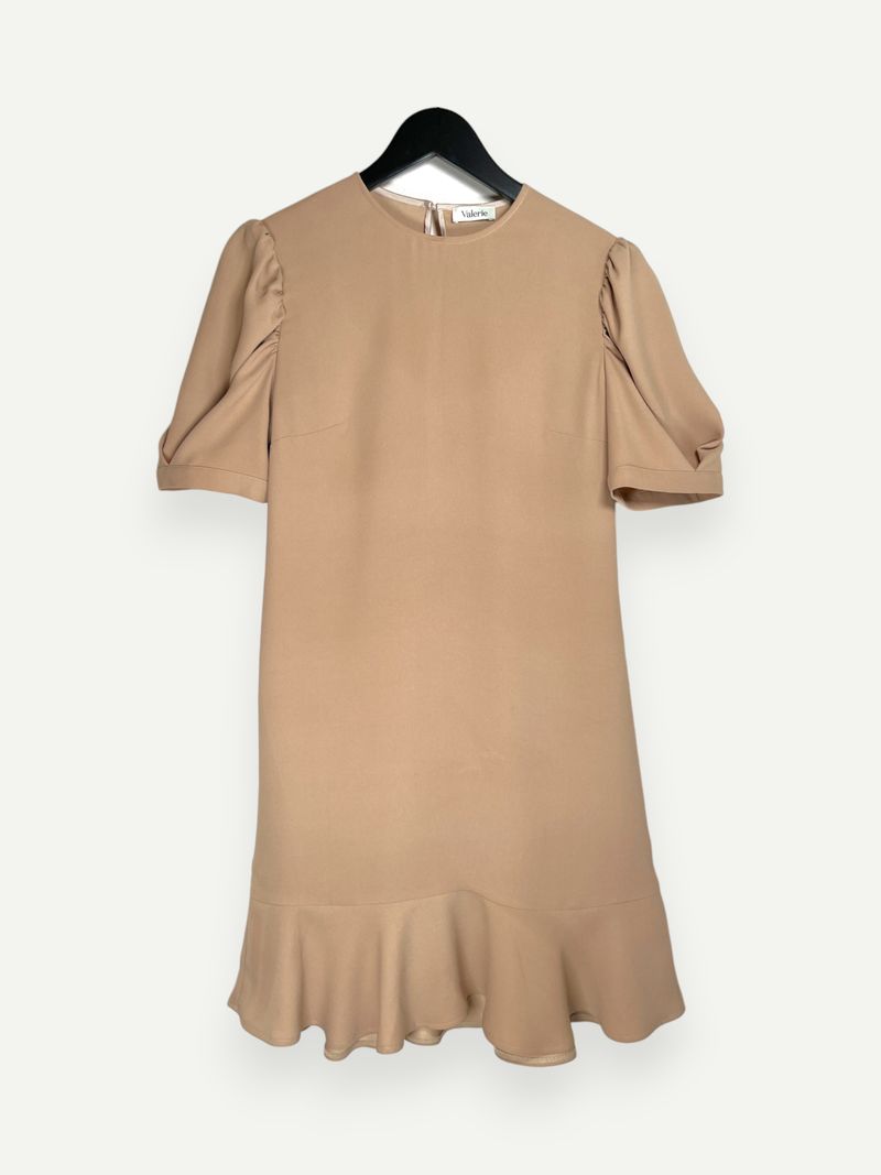 Beige Puff Sleeve Dress