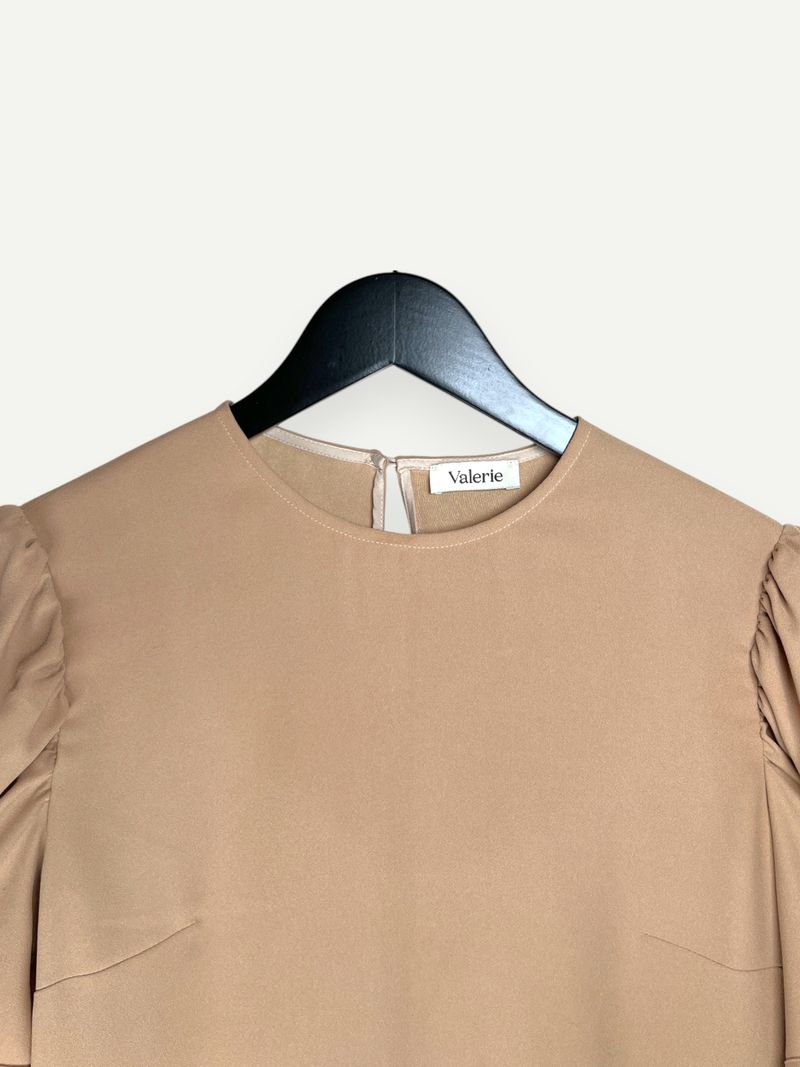 Beige Puff Sleeve Dress