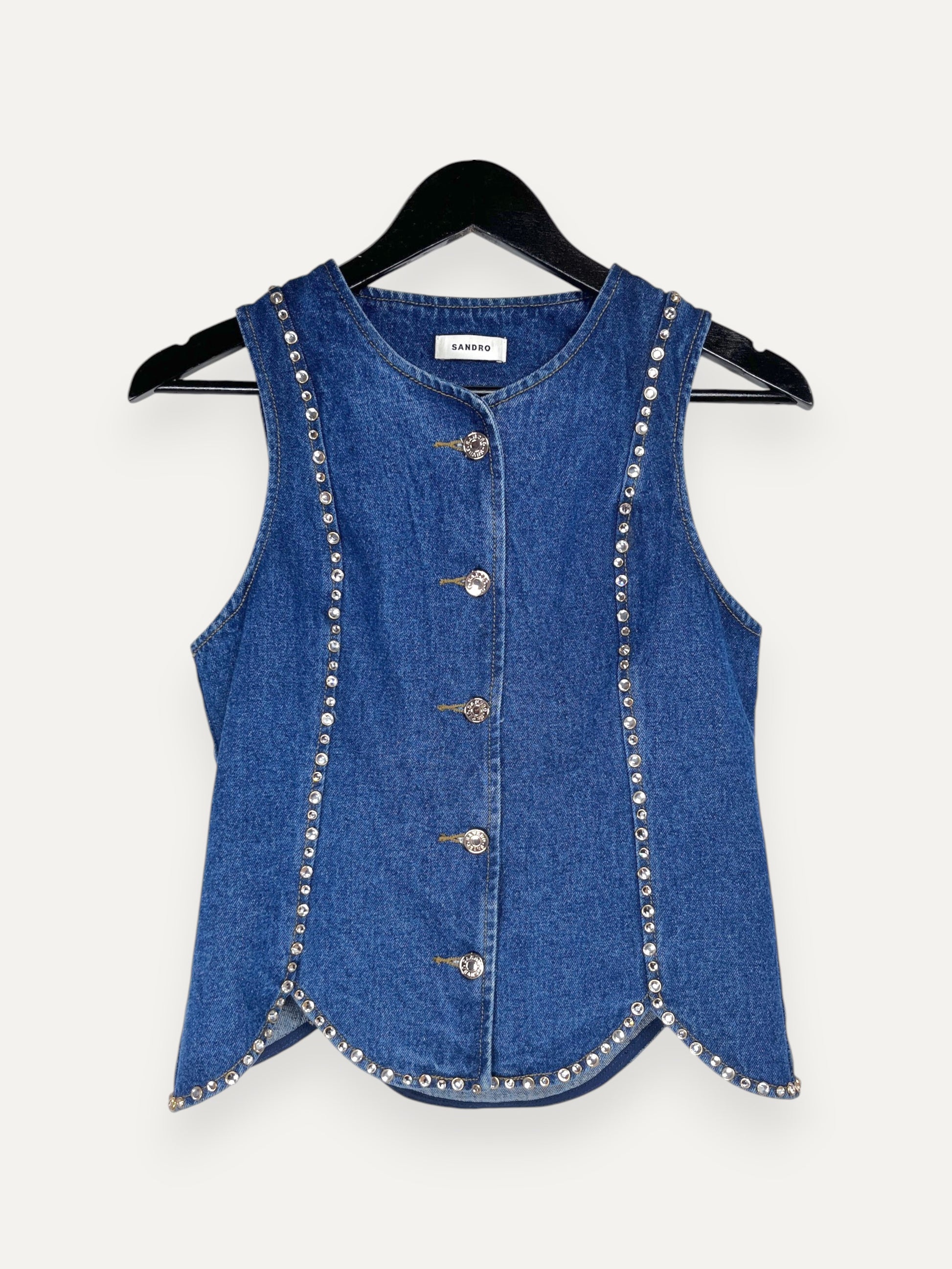 Blue Rhinestone Denim Top