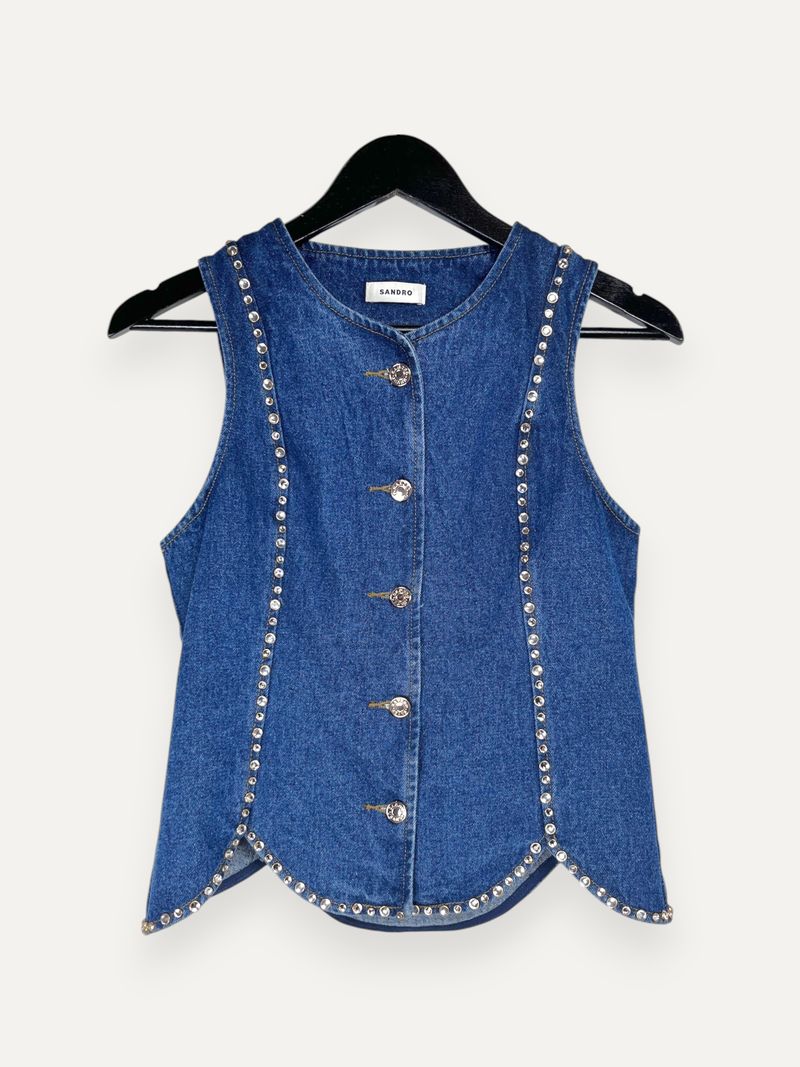 Blue Rhinestone Denim Top