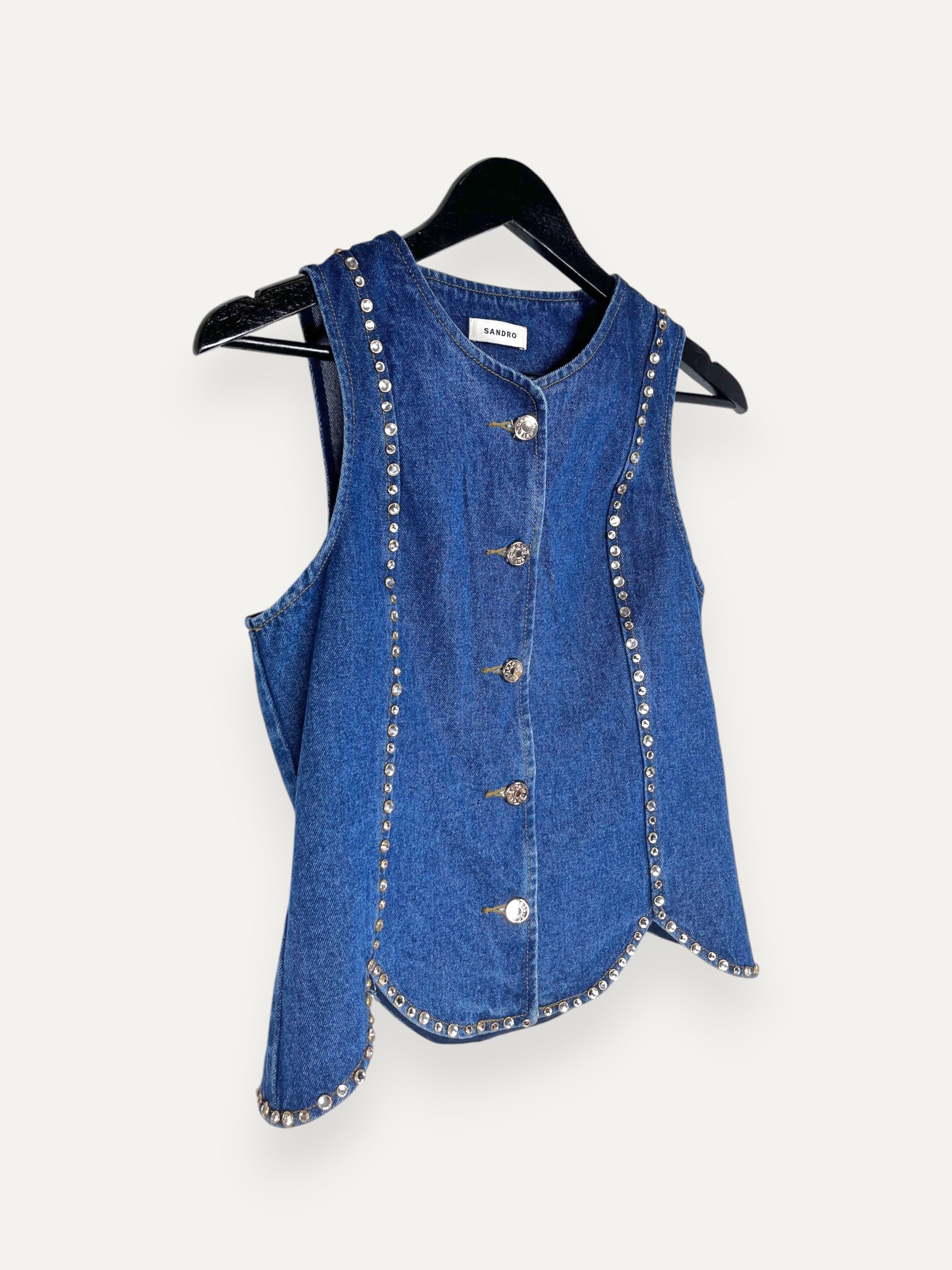 Blue Rhinestone Denim Top