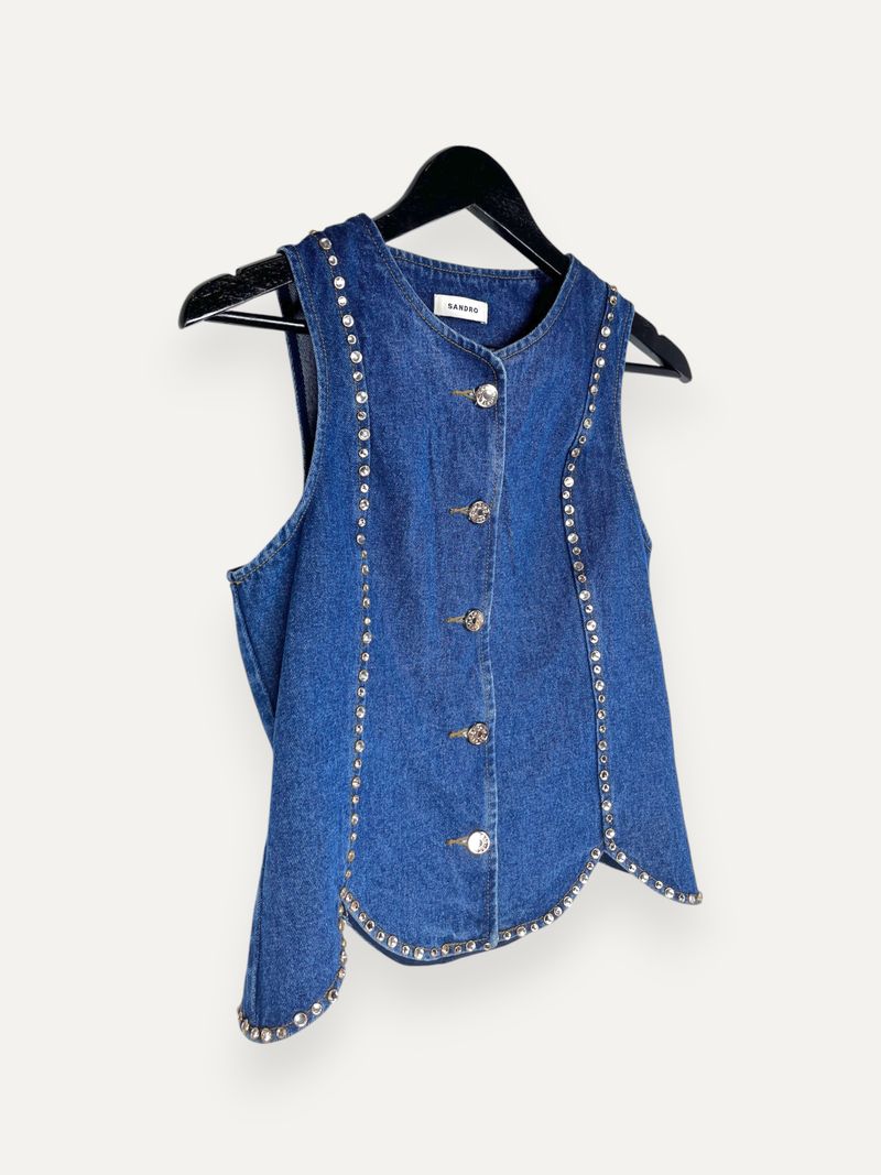 Blue Rhinestone Denim Top