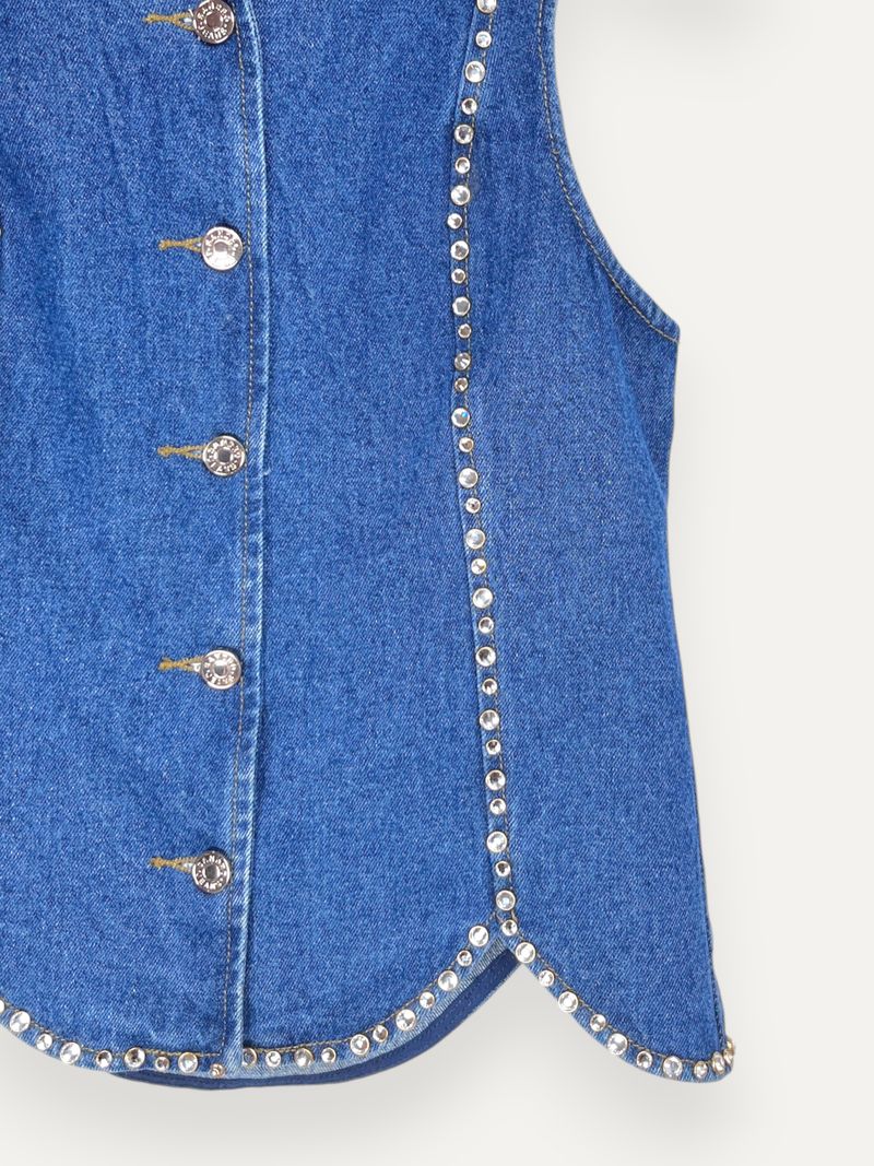Blue Rhinestone Denim Top