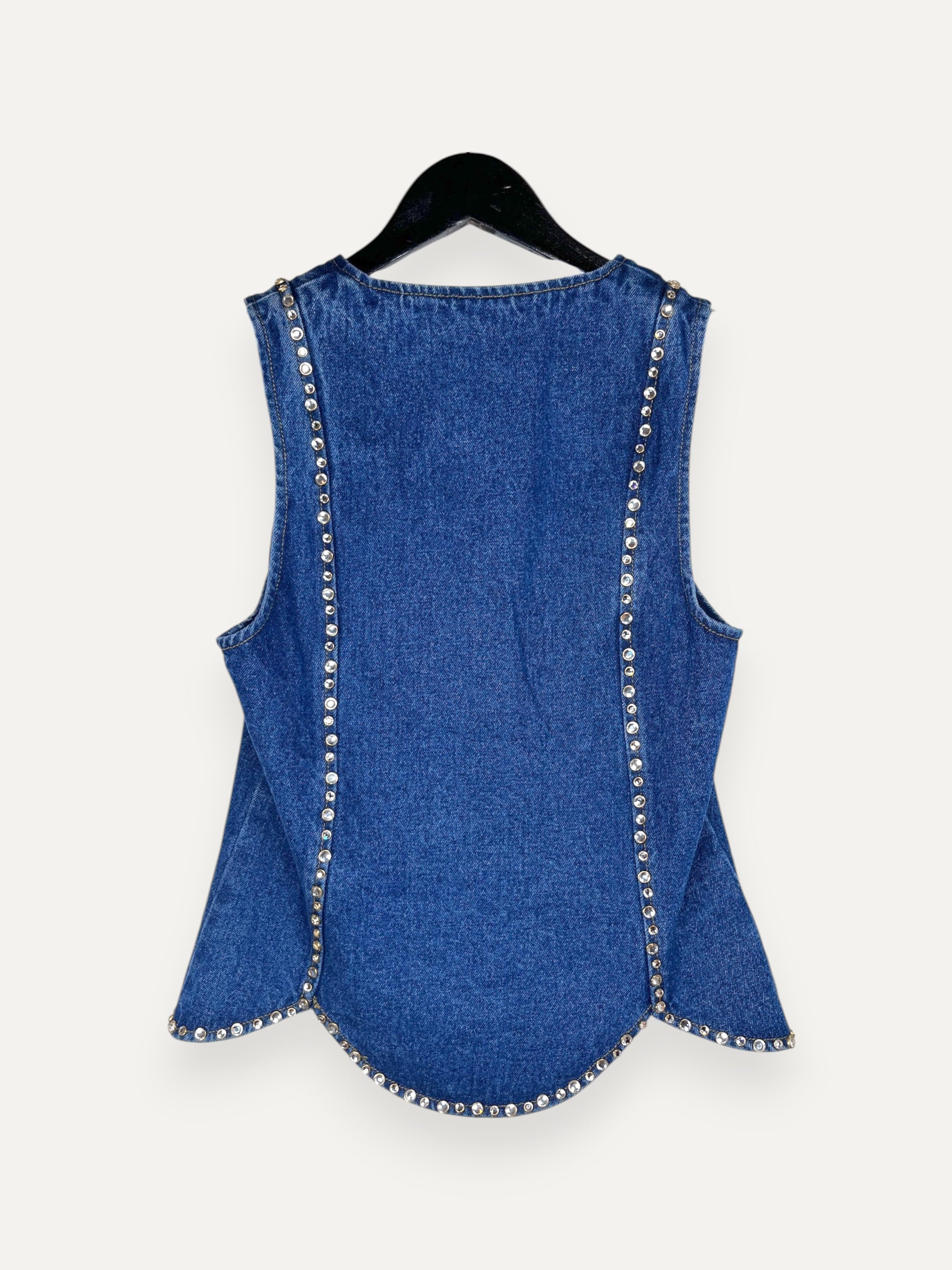 Blue Rhinestone Denim Top