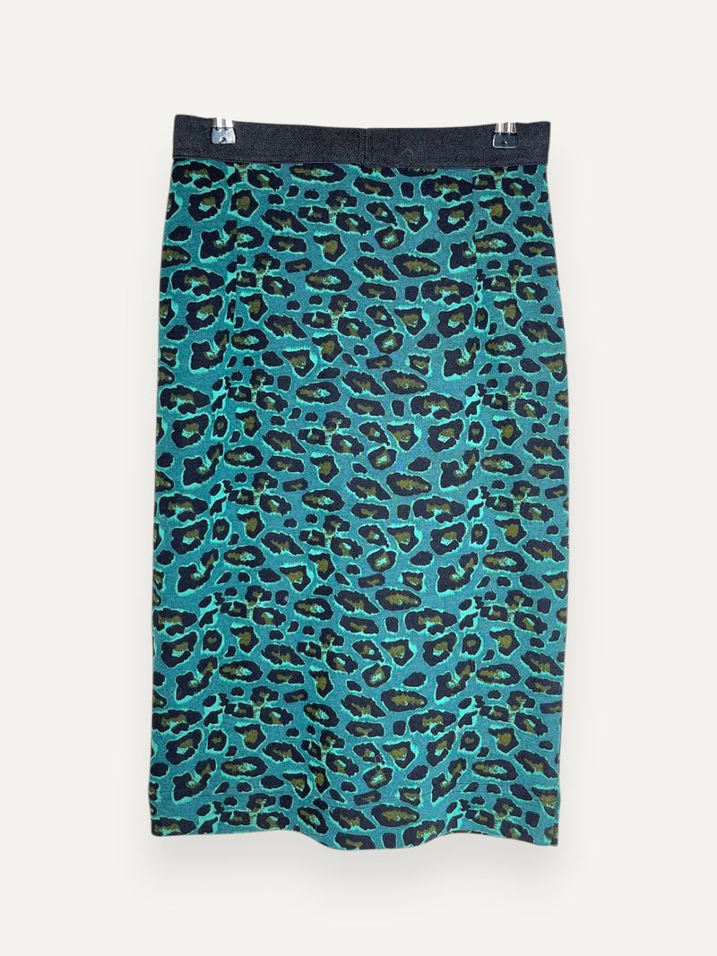 Green & Black Leopard Print Knee Length Skirt