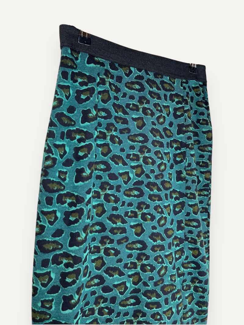 Green & Black Leopard Print Knee Length Skirt