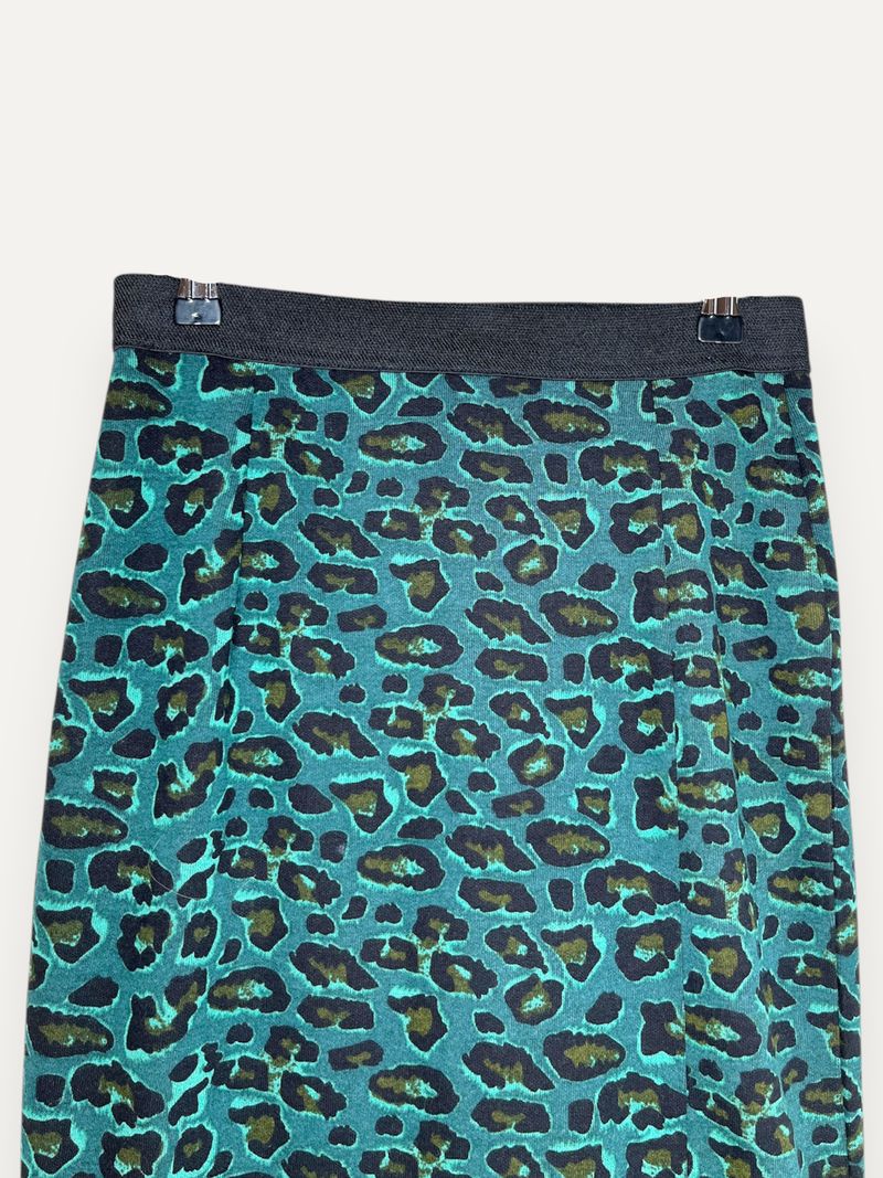 Green & Black Leopard Print Knee Length Skirt