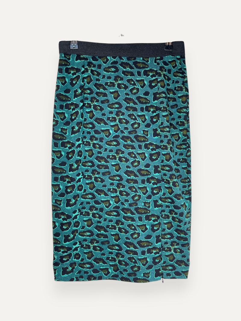 Green & Black Leopard Print Knee Length Skirt