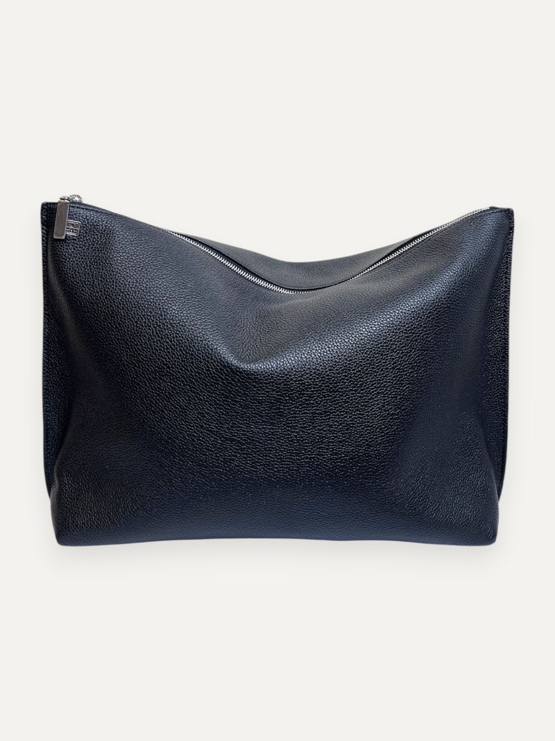 Black Medium Grained Leather Day Pouch