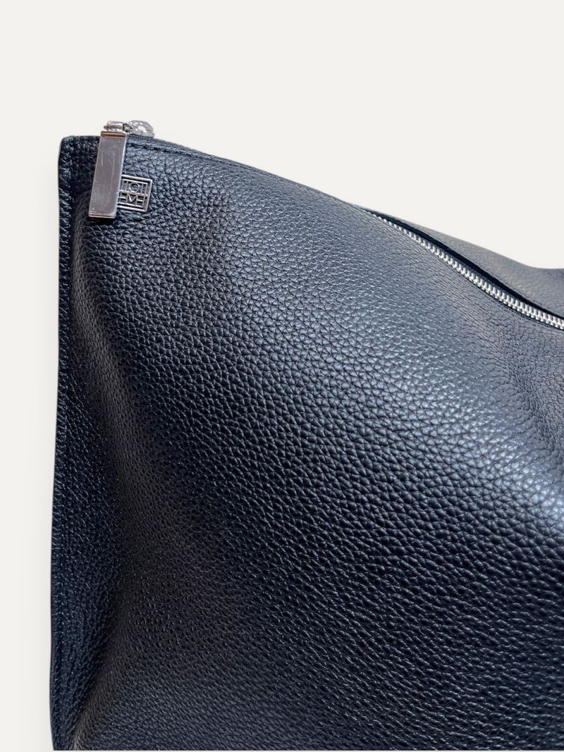Black Medium Grained Leather Day Pouch