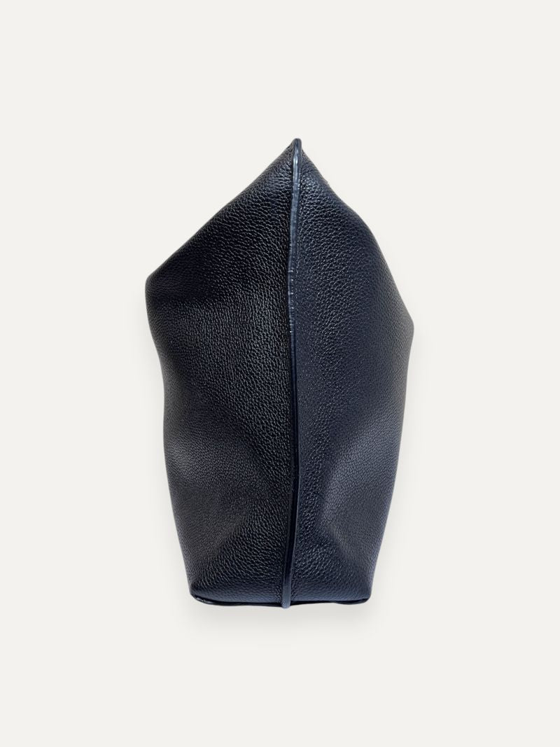 Black Medium Grained Leather Day Pouch