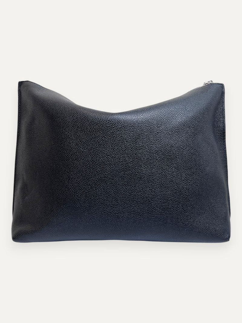 Black Medium Grained Leather Day Pouch