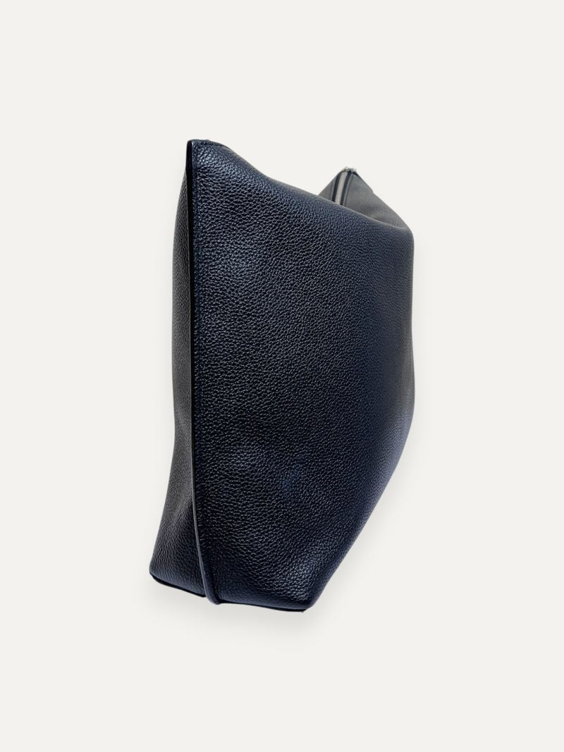 Black Medium Grained Leather Day Pouch