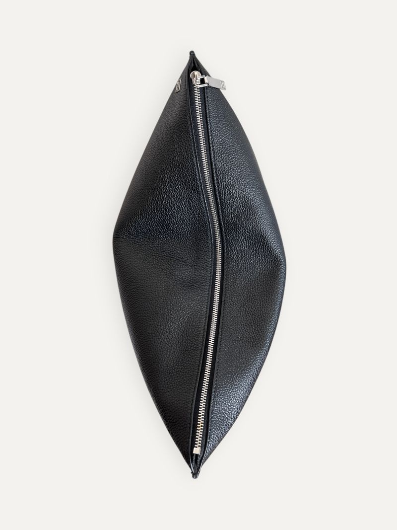 Black Medium Grained Leather Day Pouch