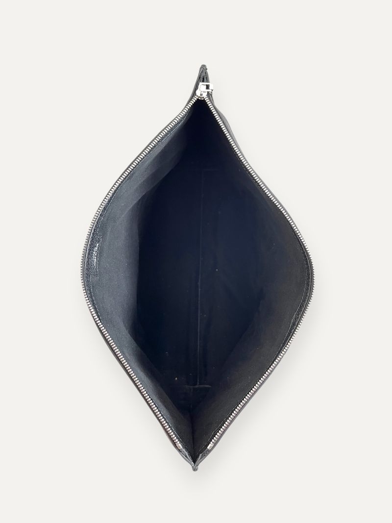 Black Medium Grained Leather Day Pouch