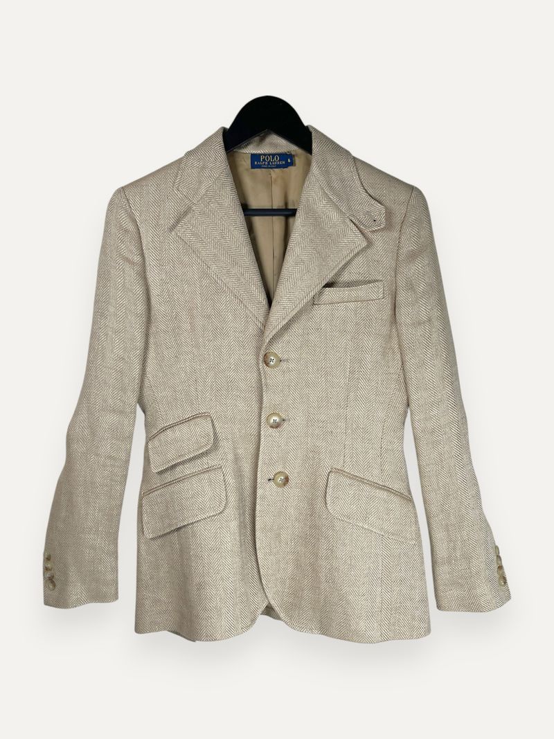 Beige Linen Single Breasted Blazer
