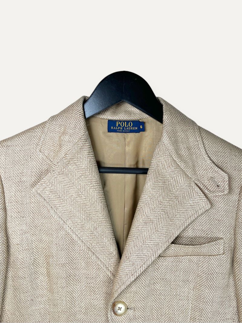 Beige Linen Single Breasted Blazer