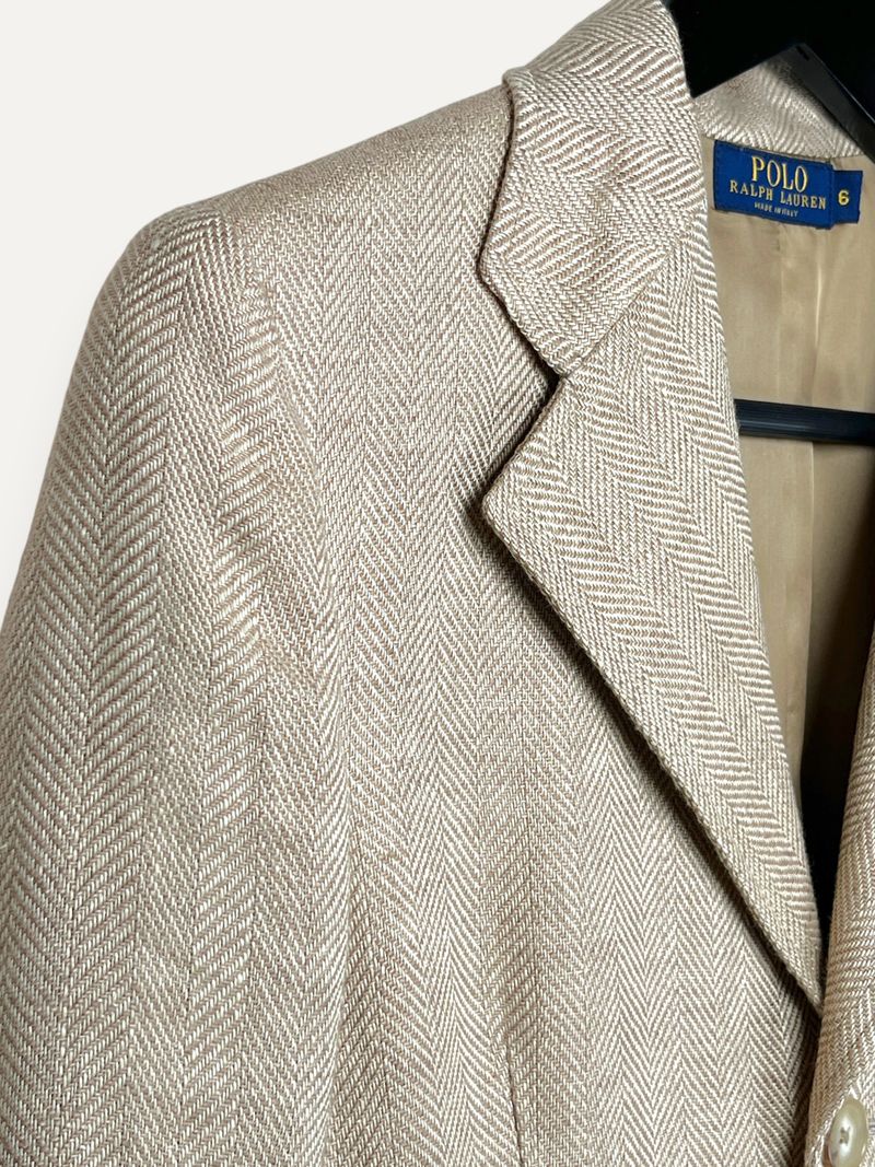 Beige Linen Single Breasted Blazer